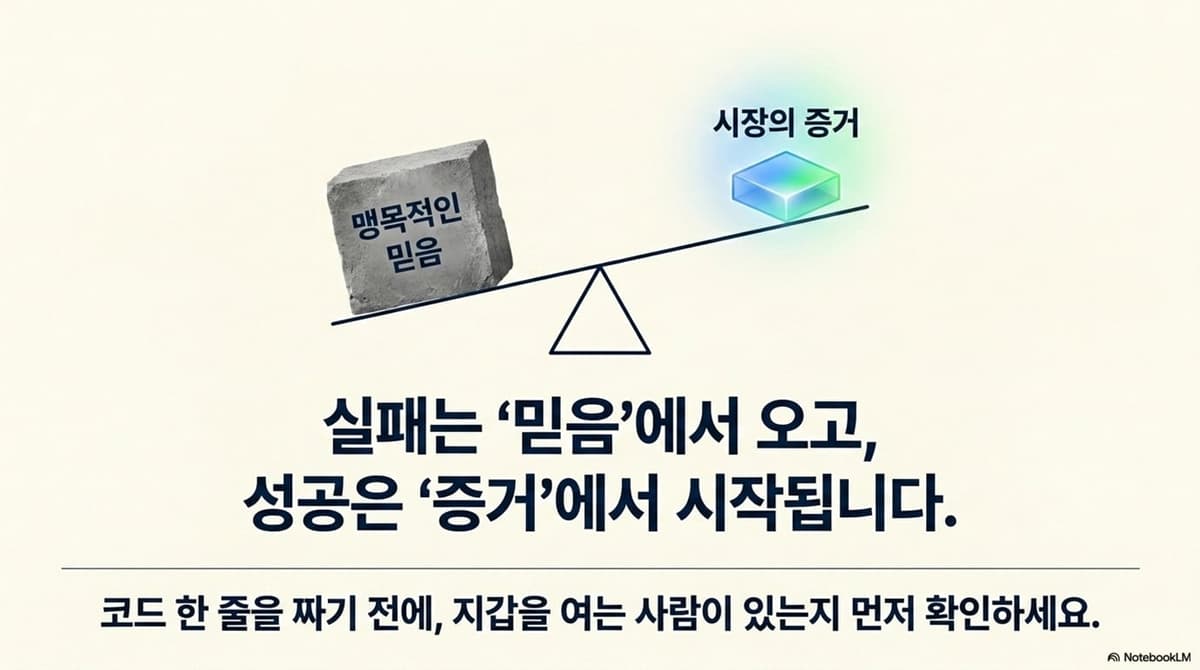 실패는 믿음에서 오고, 성공은 증거에서 시작됩니다 — 코드 한 줄을 짜기 전에 지갑을 여는 사람이 있는지 먼저 확인하세요